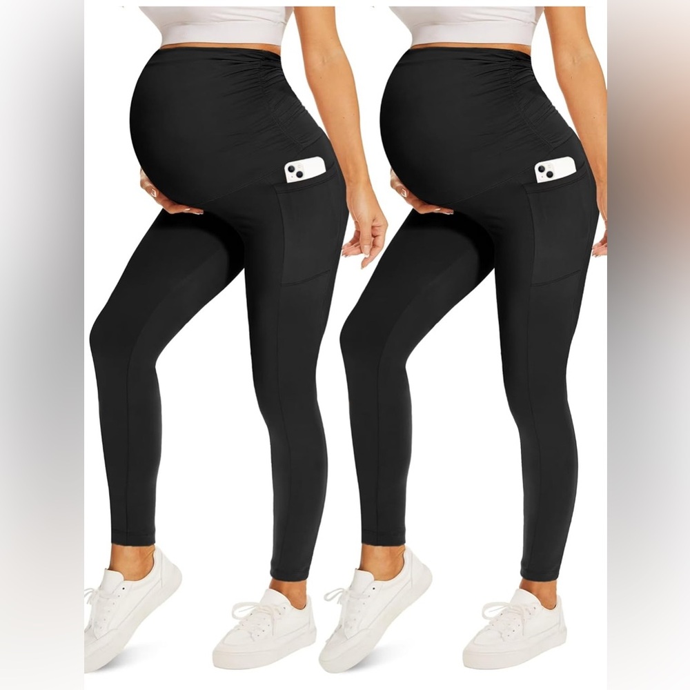 Black Maternity Leggings with Pockets set of 2 size medium